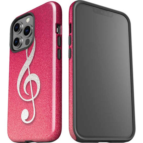 Pink Glitter Music Note iPhone 15 Pro Impact Case